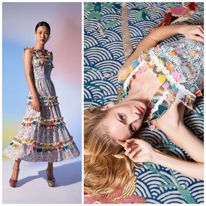 CeliaB Multicolor Floral Ruffle Tiered Midi Dress Boho Cottagecore Summer XS